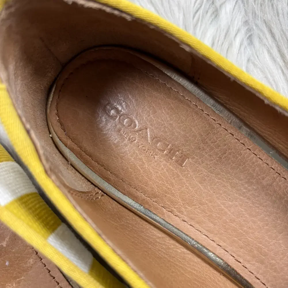Coach Women's 8.5 Utopia Lobster Loafers Woven Yellow White Stripe Embroidered - Picture 8 of 9